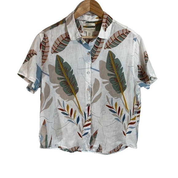Cynthia Rowley Linen Short Sleeve Tropical Dancer Shirt - Picture 1 of 6